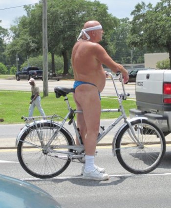 wearing a thong while riding a bike in traffic